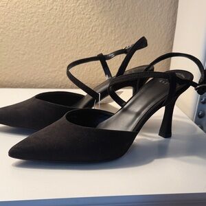a new day Suede Black Pointed Slingback Heels with Crisscross Straps
